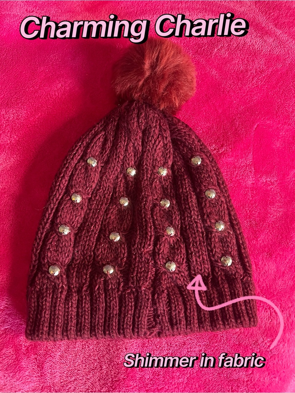 Shimmery Maroon Winter Cap with Sequins Charming Charlie